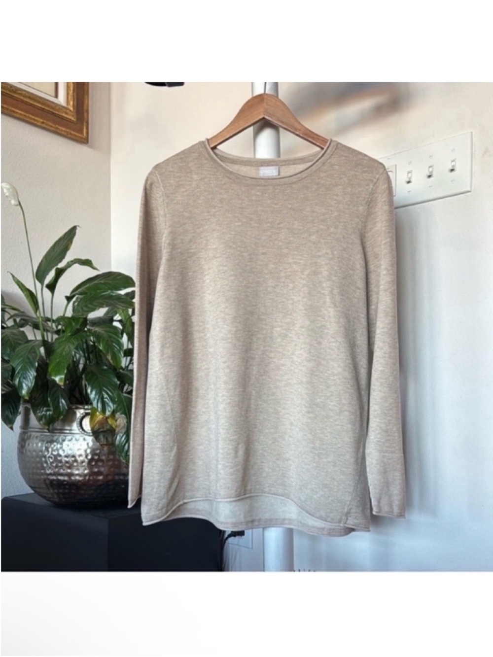 Chico’s Knit Lightweight Tunic Sweater Sz L/2 Beige Neutral Solid